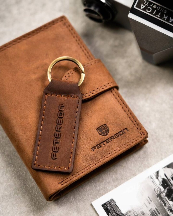 Leather wallet+key ring set PETERSON PTN SET-M-1542L-CH C