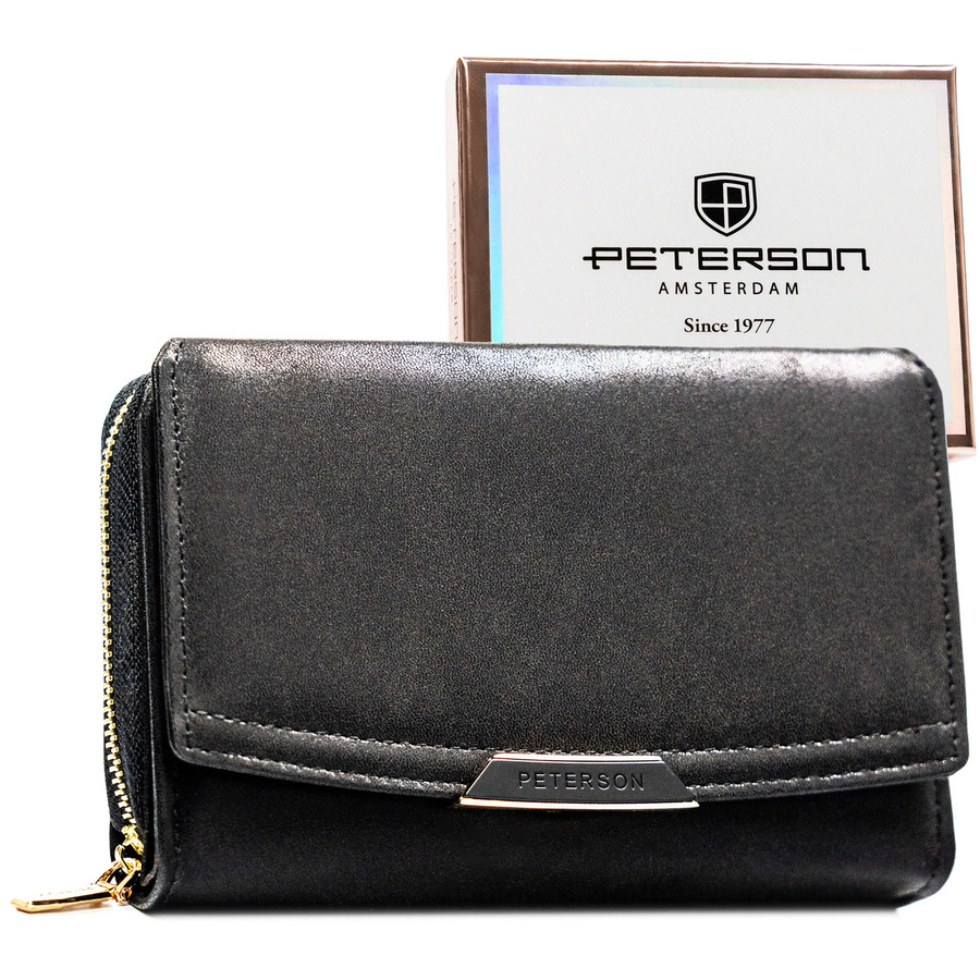 Dámska čierna peňaženka z ekokože na patent a zips s RFID ochranou