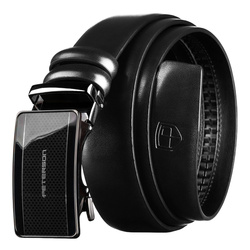 Czarny pasek męski z automatyczną klamrą wykonany ze skóry naturalnej - Peterson