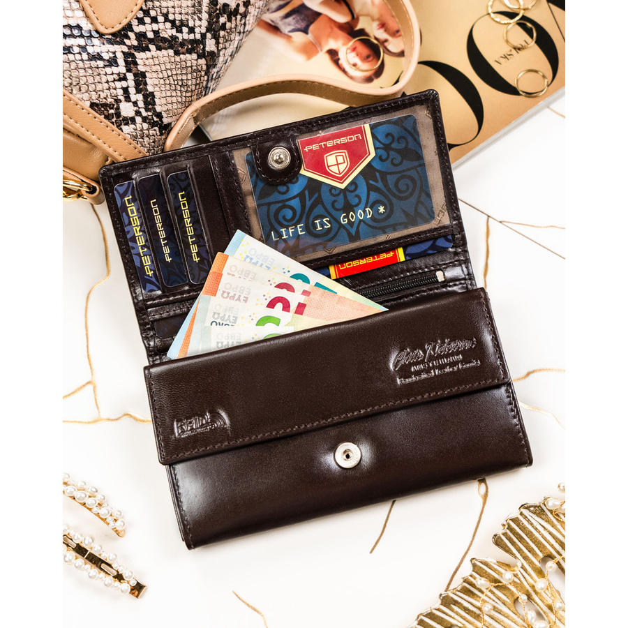 Leather wallet RFID PETERSON PTN RD-08-NGV