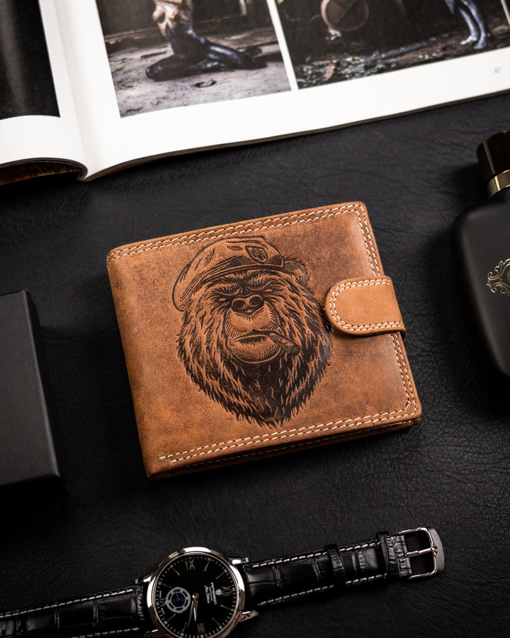 Leather wallet RFID ALWAYS WILD N992-CHM-BEAR-2 COGNAC