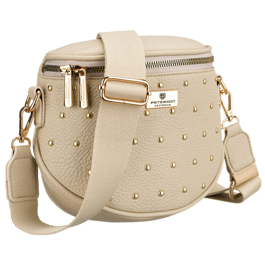 Béžová dámska ľadvinka z ekologickej kože so zdobením cvokmi