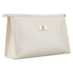 Beżowa, praktyczna kosmetyczka ze skóry ekologicznej, jednokomorowa - Rovicky