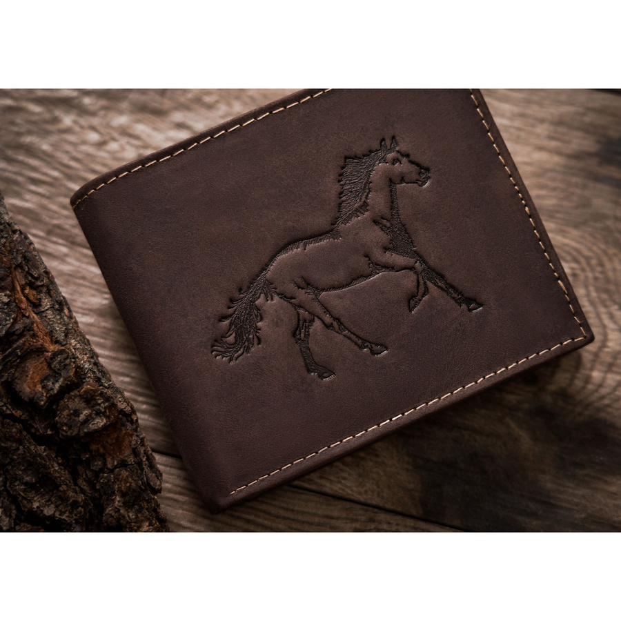 Leather wallet RFID ALWAYS WILD N992-CHM-HORSE-BL BR