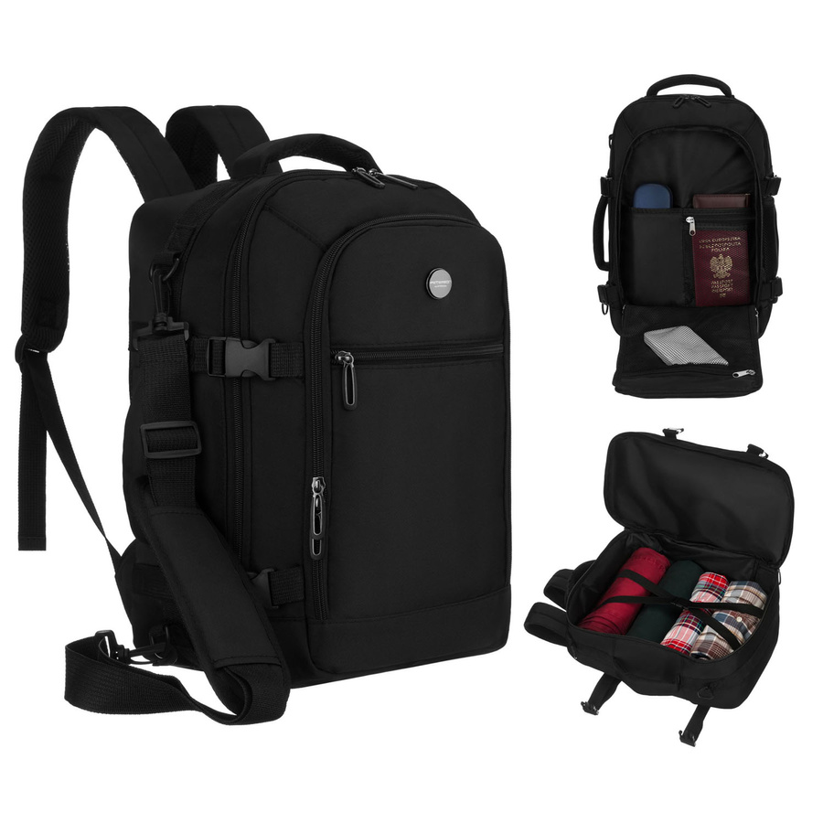 Čierny cestovný batoh do lietadla s funkciou príručnej batožiny – Peterson