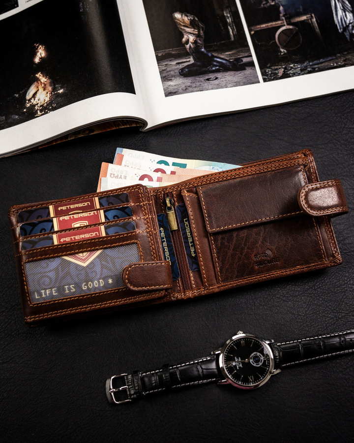 Leather wallet RFID PETERSON PTN WL-0305L-COM