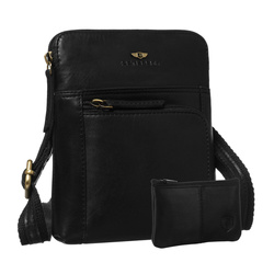 Męska listonoszka ze skóry naturalnej w czarnym kolorze, jednokomorowa i zamykana suwakiem - Peterson