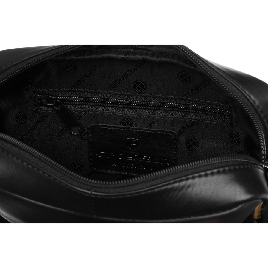 Czarna, skórzana listonoszka męska z kieszonką, zamykana na suwak - Peterson