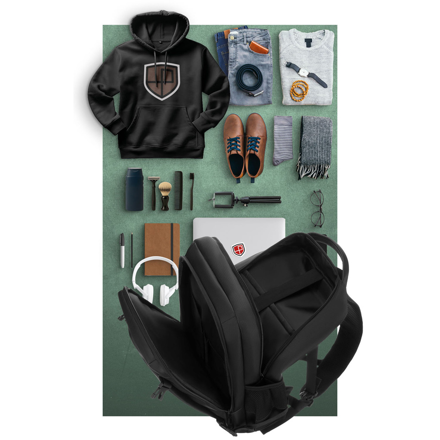 Duży plecak podróżny w czarnym kolorze z miejscem na laptopa, zamykany suwakiem - Peterson