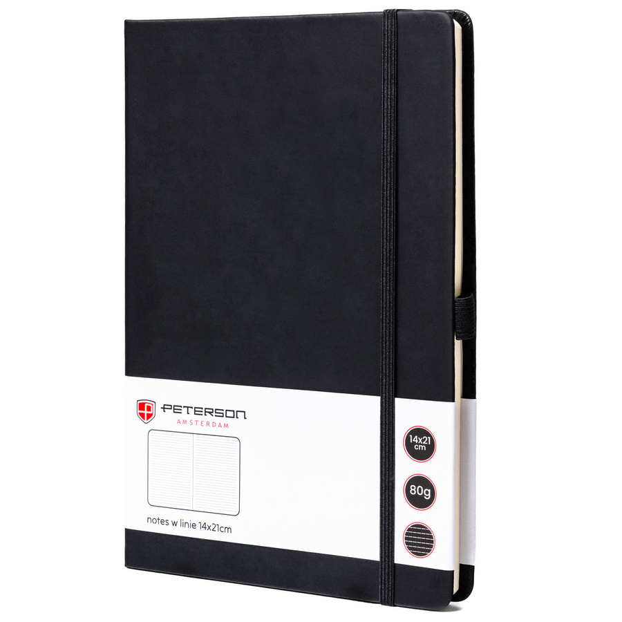 Čierny zápisník A5 s čiarovaným papierom a tvrdou väzbou