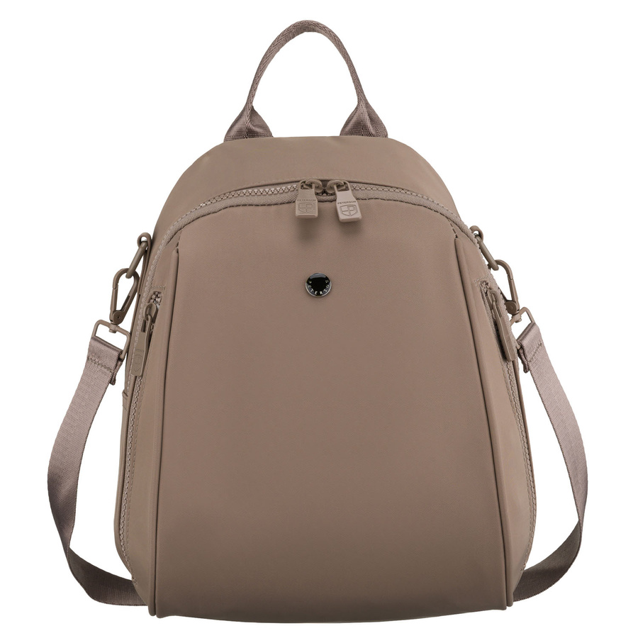 Mały, beżowy plecak damski wykonany z poliestru, wyposażony w dodatkowy pasek - Peterson