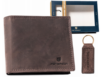 Leather wallet & key ring set PETERSON PTN SET-M-N994-CHM