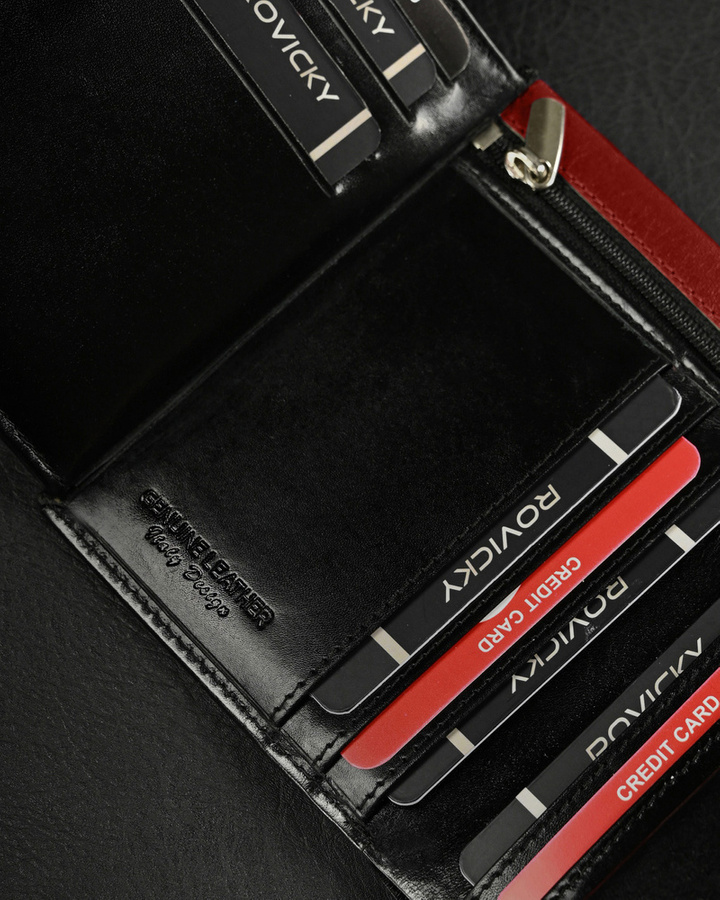 Leather wallet D1072L-VT BLACK-RED RFID