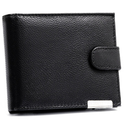 Duży portfel męski ze skóry naturalnej w czarnym kolorze zamykany zatrzaskiem - 4U Cavaldi