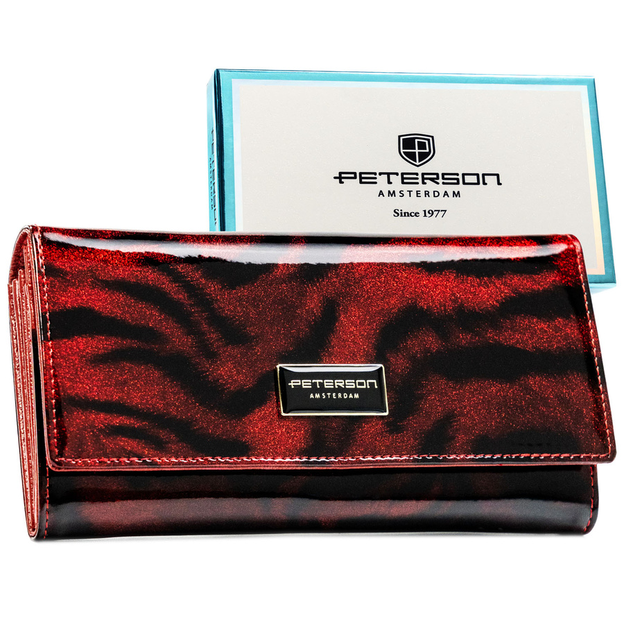 Červená lakovaná dámska peňaženka z prírodnej a ekologickej kože so zapínaním na patent - Peterson
