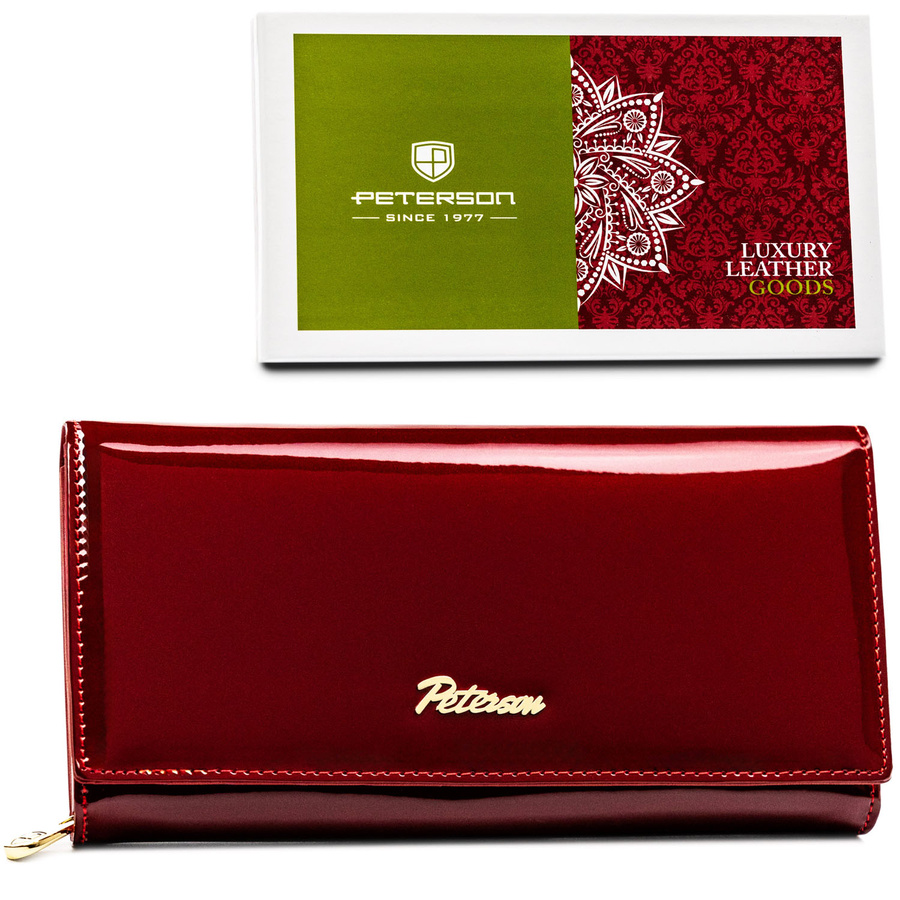 Červená lakovaná kožená peňaženka s RFID ochranou – Peterson