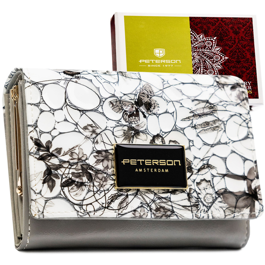 Čierna dámska peňaženka z prírodnej kože s kvetinovým vzorom – Peterson