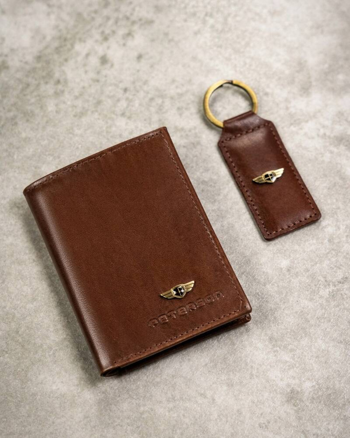 Leather wallet+case+key ring set PETERSON PTN SET3-N78L-VT