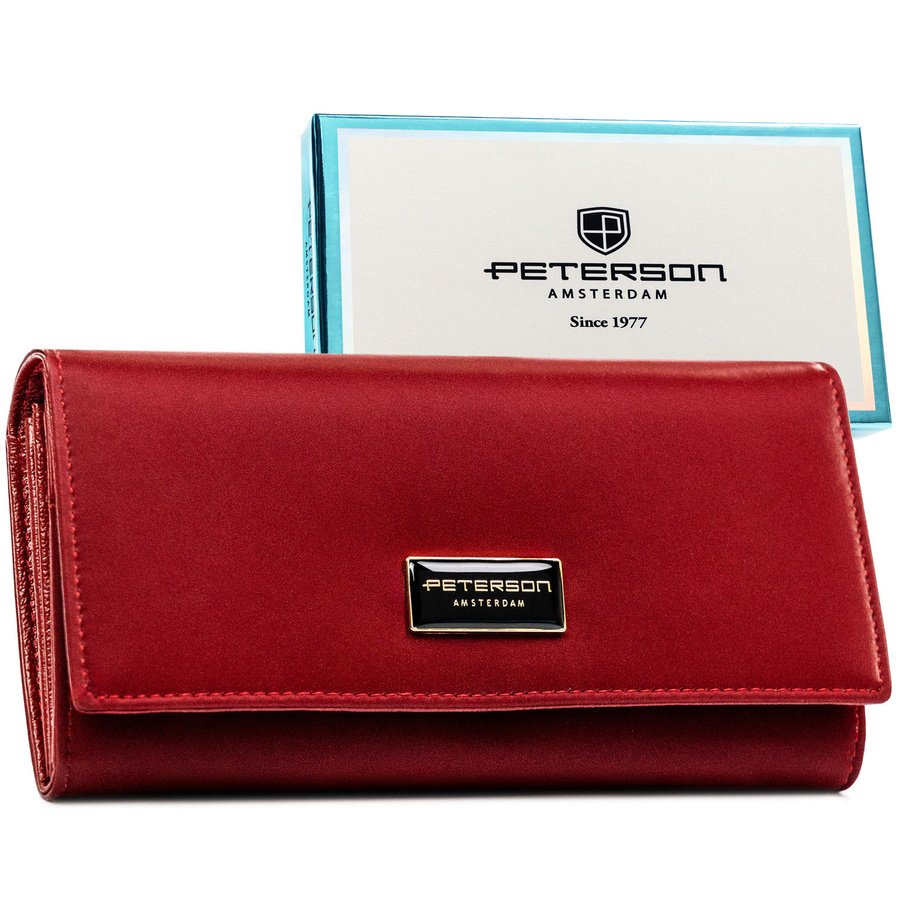 Červená dámska peňaženka z prírodnej a ekologickej kože so zapínaním na patent - Peterson