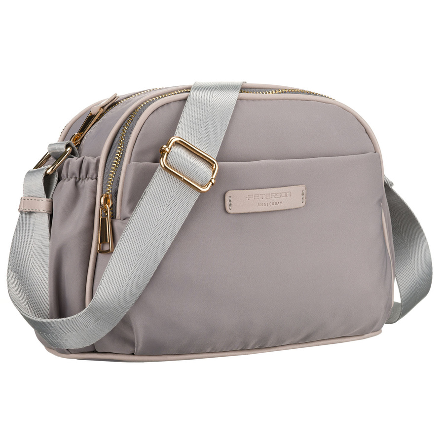 Dámska šedá listová kabelka z nylonu – praktická s magnetickým klipsom