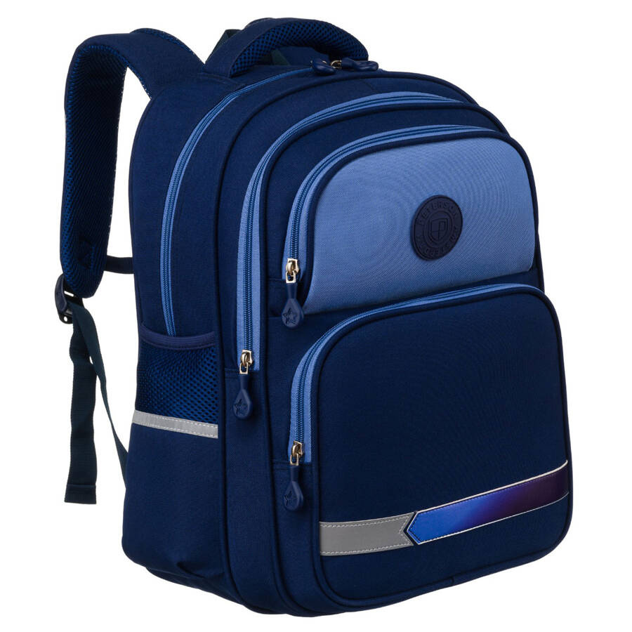 Dwukomorowy, granatowy plecak miejski z zewnętrznymi kieszeniami - Peterson