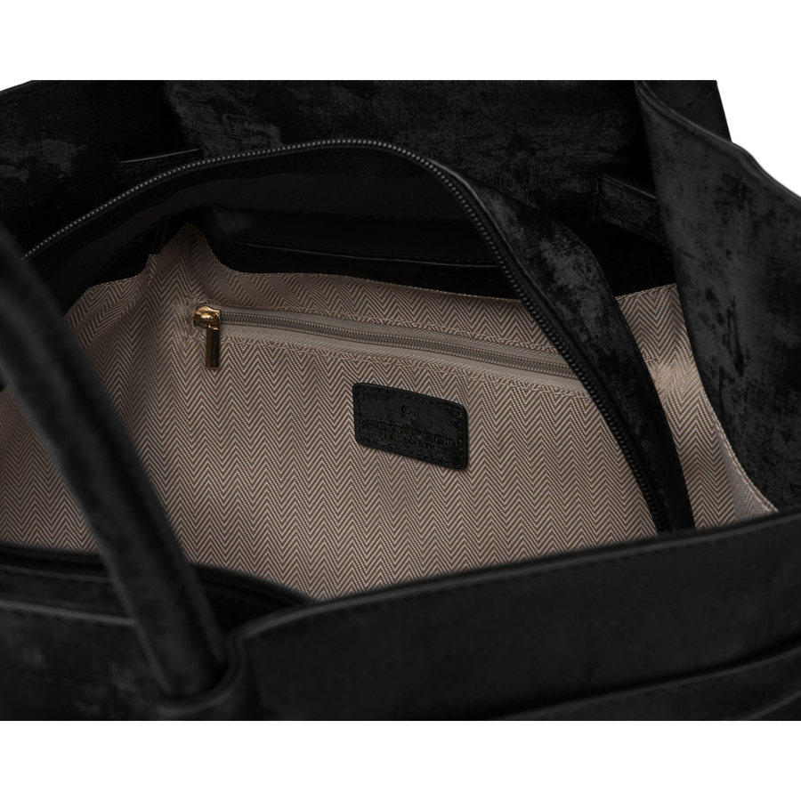 Duża, czarna shopperka damska wykonana ze skóry ekologicznej - Peterson