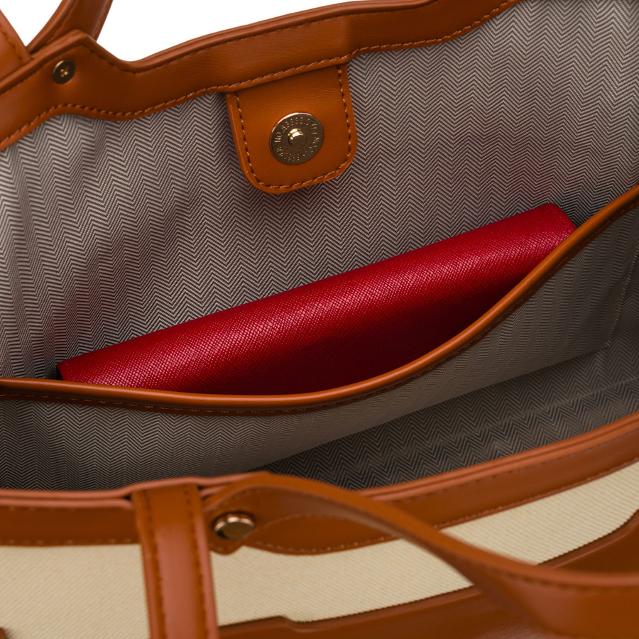 Klasyczna, duża torebka damska w kolorach brązowym i ecru - Peterson