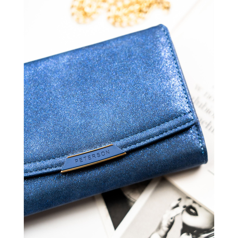 Granatowy portfel damski ze skóry ekologicznej wyposażony w system RFID - Peterson