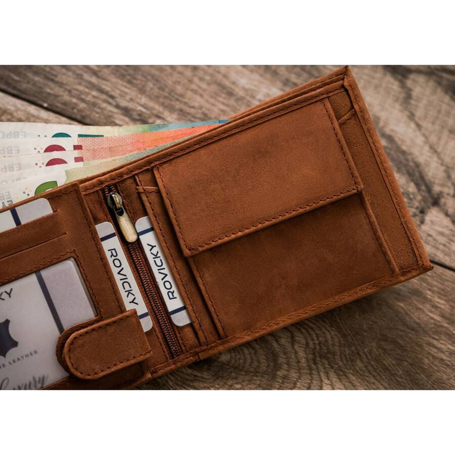 Portfel męski z nubukowej skóry naturalnej w brązowym kolorze z tłoczeniem przedstawiającym głowę psa - Always Wild