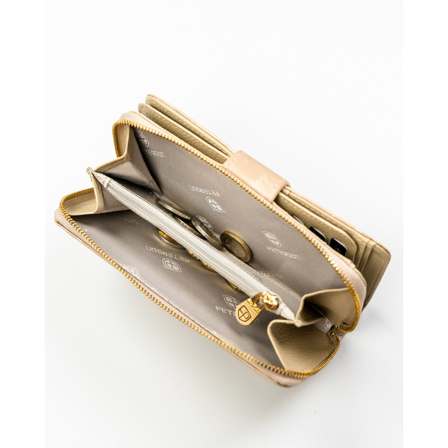 Beżowy portfel w orientacji pionowej wykonany ze skóry naturalnej i ekologicznej - Peterson
