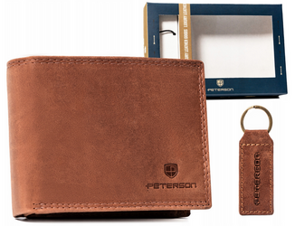 Leather wallet+key ring set PETERSON PTN SET-M-N003-CHM