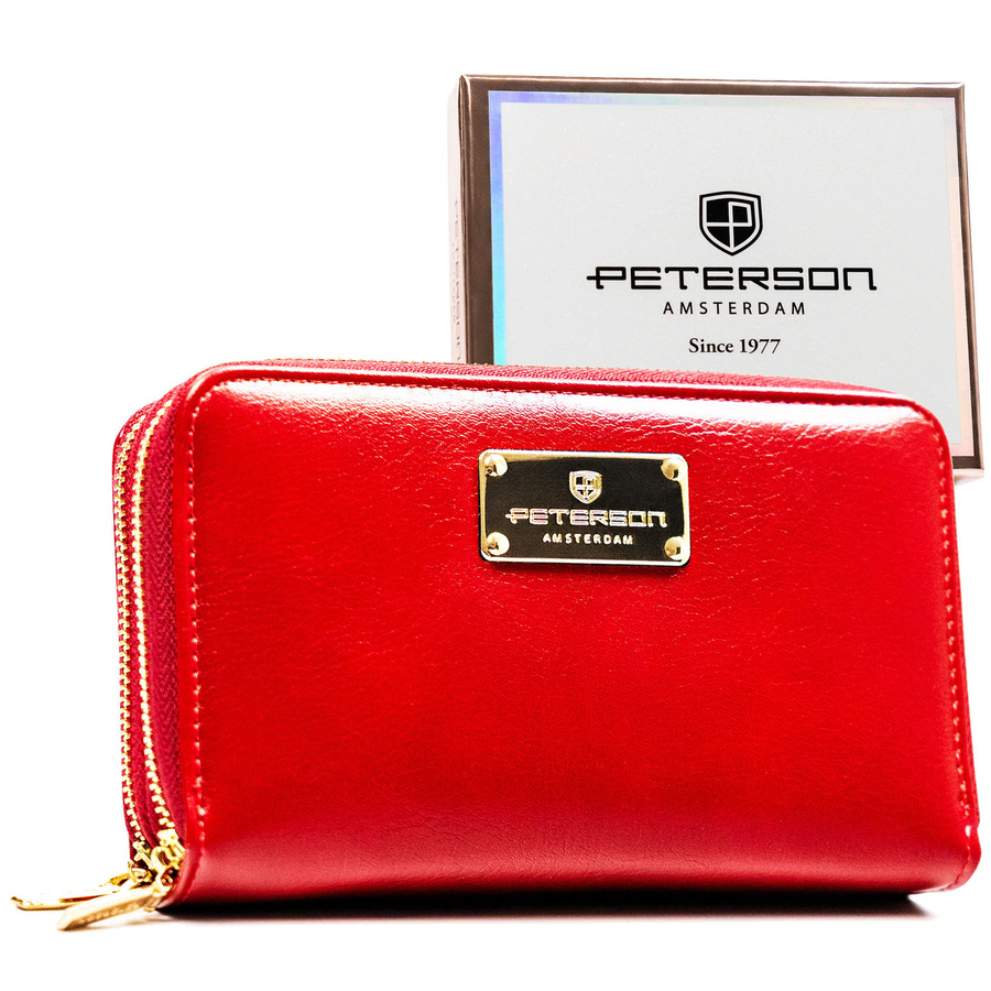 Dámska červená peňaženka typu peračník so zipsom a RFID ochranou Peterson
