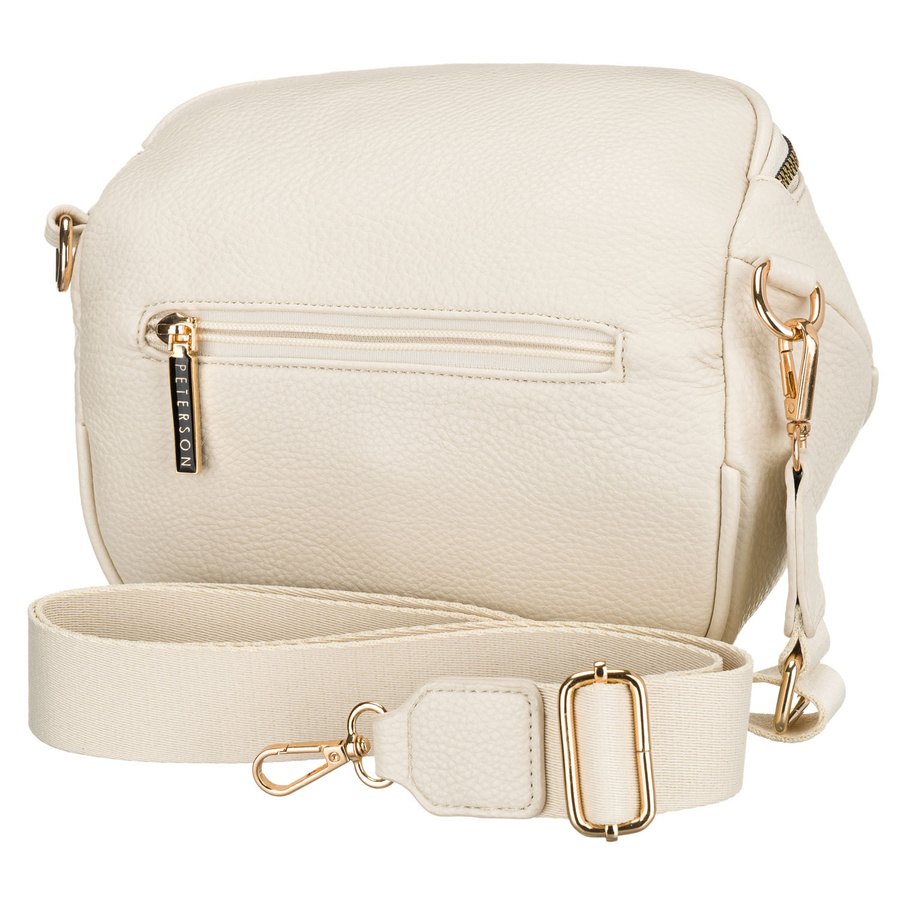 Modna, jasnobeżowa nerka damska ze skóry ekologicznej - Peterson