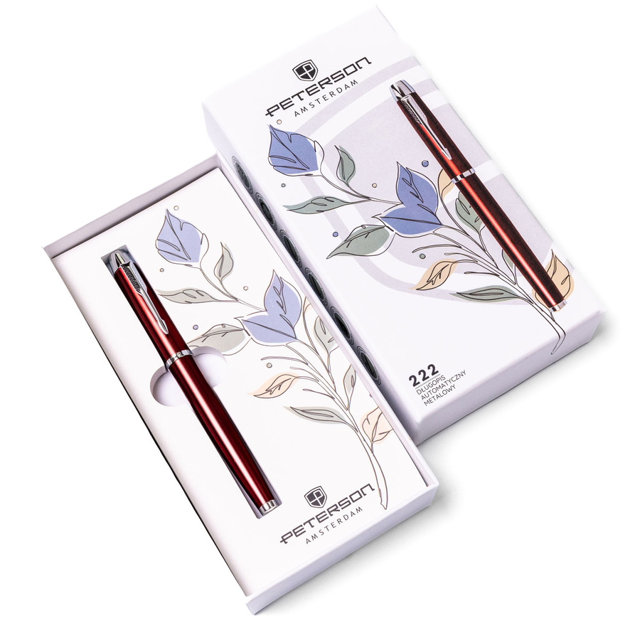 Długopis metalowy w czerwono-srebrnym kolorze z czarnym wkładem - Peterson