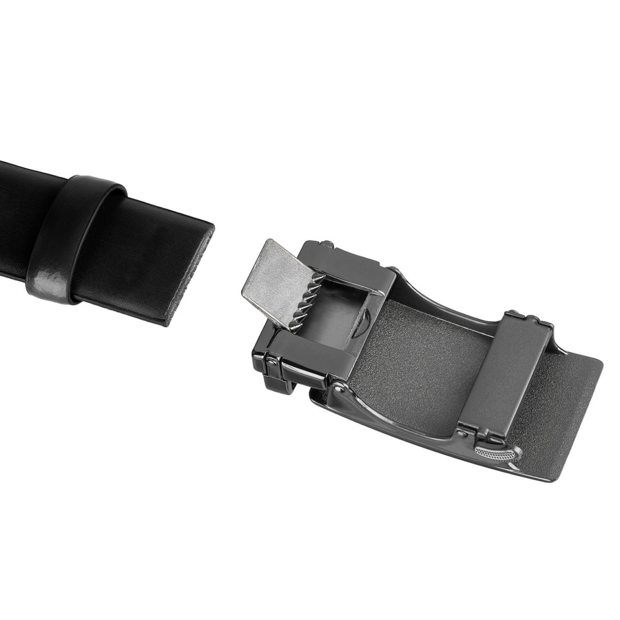 Pasek męski z automatyczną klamrą wykonany ze skóry naturalnej w czarnym kolorze - Peterson