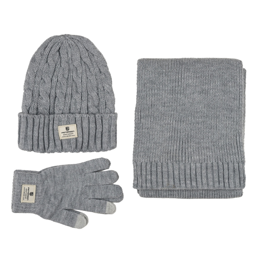 Sivá zimná súprava – čiapka, rukavice a šál - Peterson