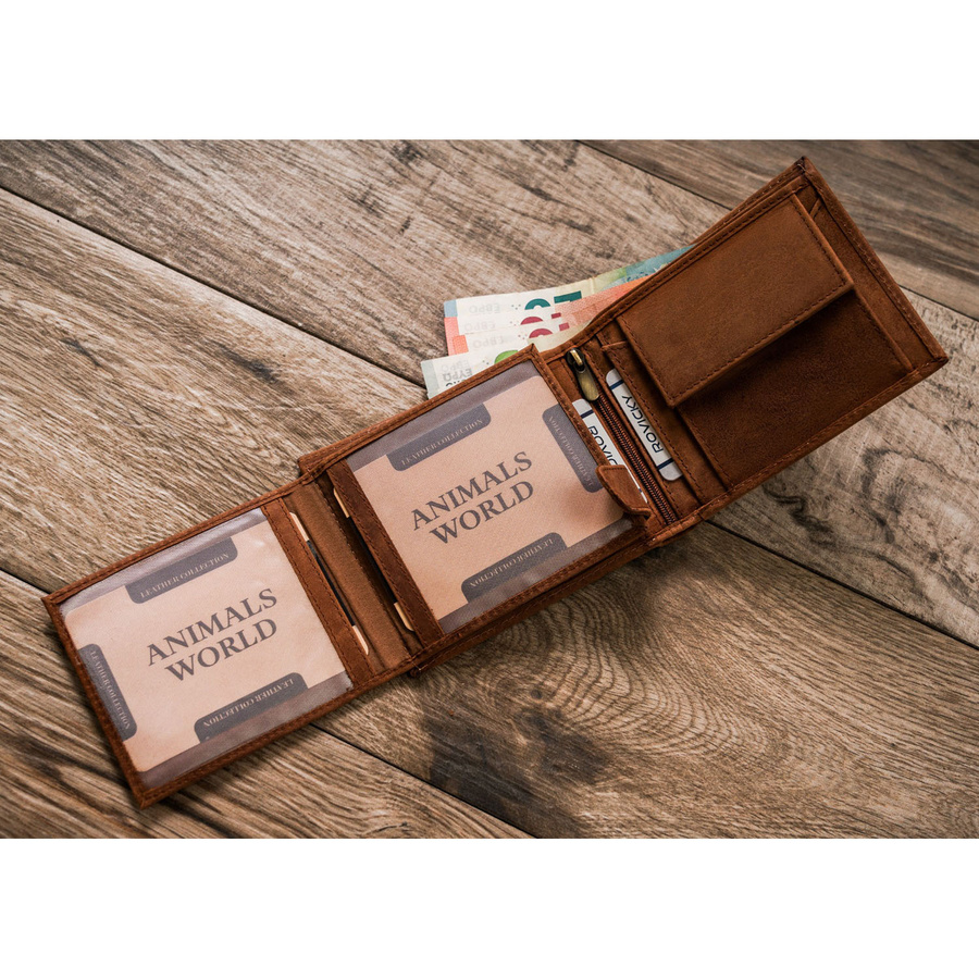 Duży portfel męski z nubukowej skóry naturalnej w brązowym kolorze - Always Wild
