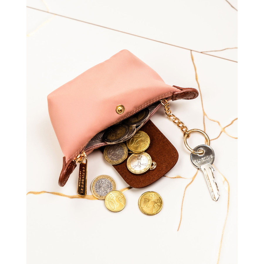 Różowe etui na klucze z poliestru i skóry ekologicznej zamykane zatrzaskiem i suwakiem - Peterson