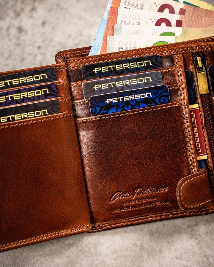 Leather wallet RFID PETERSON PTN N4-EBS