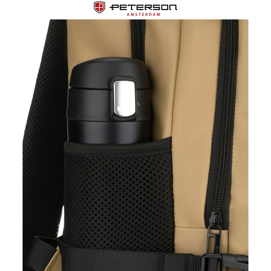 Duży plecak podróżny w kolorze khaki z miejscem na laptopa, dwukomorowy - Peterson