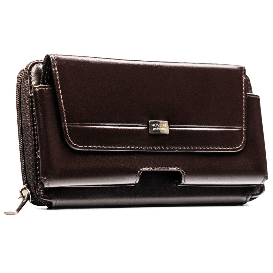 Skórzana, brązowa saszetka męska z systemem RFID - Rovicky