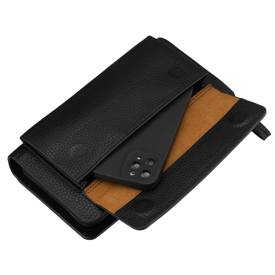 Saszetka męska do ręki wykonana ze skóry ekologicznej w czarnym kolorze - Rovicky