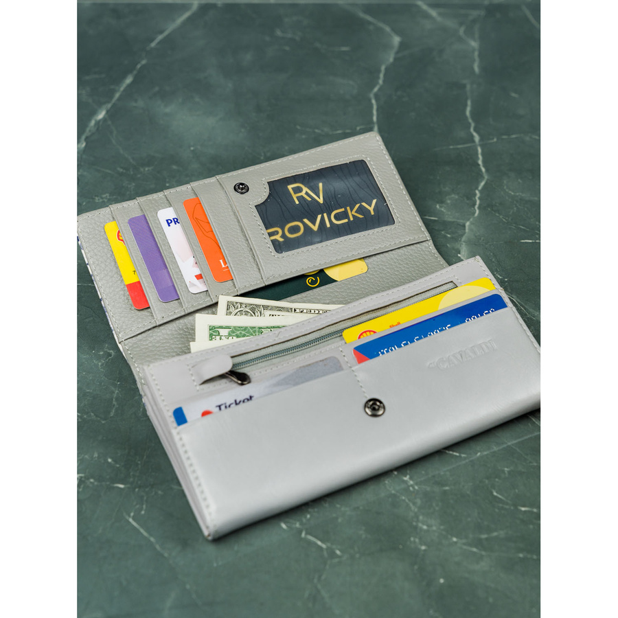 Duży portfel damski w kwiaty wykonany ze skóry naturalnej i ekologicznej - 4U Cavaldi