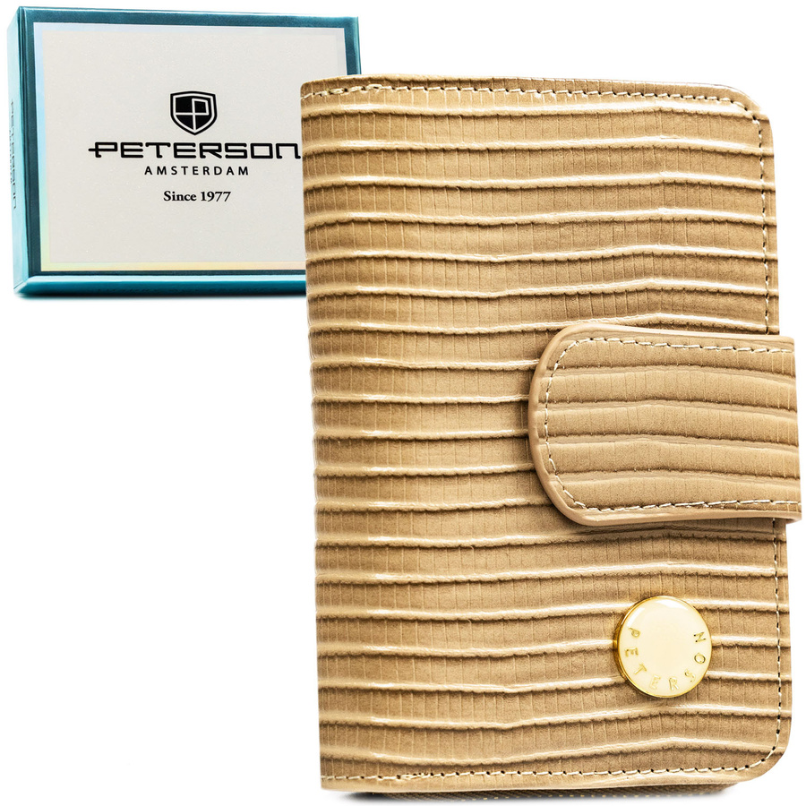 Dámska béžová kožená peňaženka s ozdobnou pleteninou a RFID ochranou