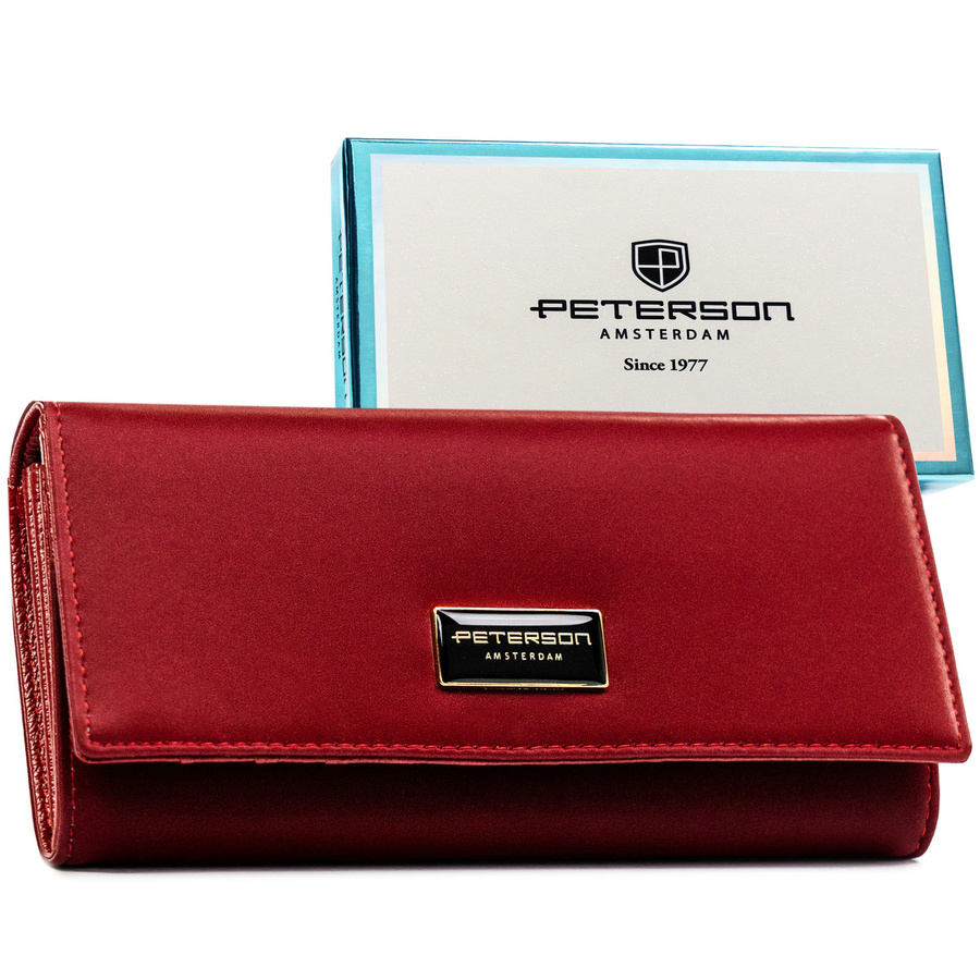 Veľká červená dámska peňaženka z prírodnej a ekologickej kože s RFID ochranou - Peterson