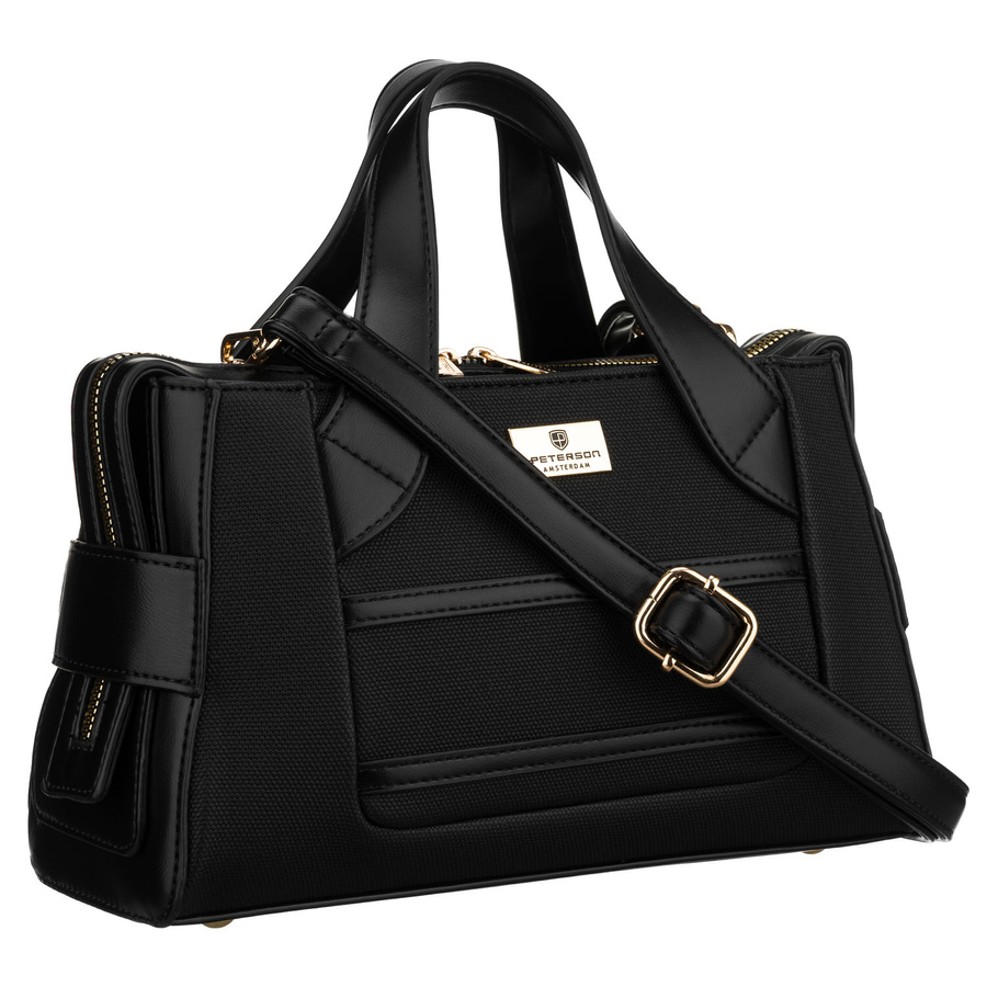Elegancka, czarna torebka damska wykonana z materiału syntetycznego, zamykana suwakiem - Peterson