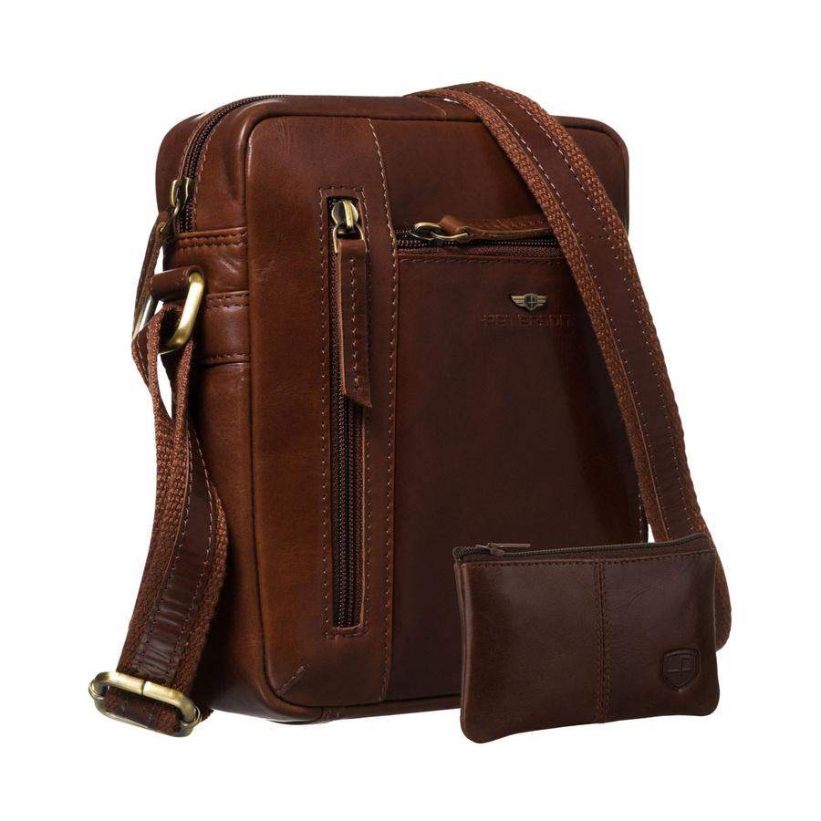 Hnedá pánska kožená crossbody taška Peterson – elegantná a praktická s viacerými priehradkami