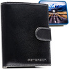 Portfel męski ze skóry naturalnej w czarnym kolorze z systemem RFID i w zestawie z brelokiem - Peterson