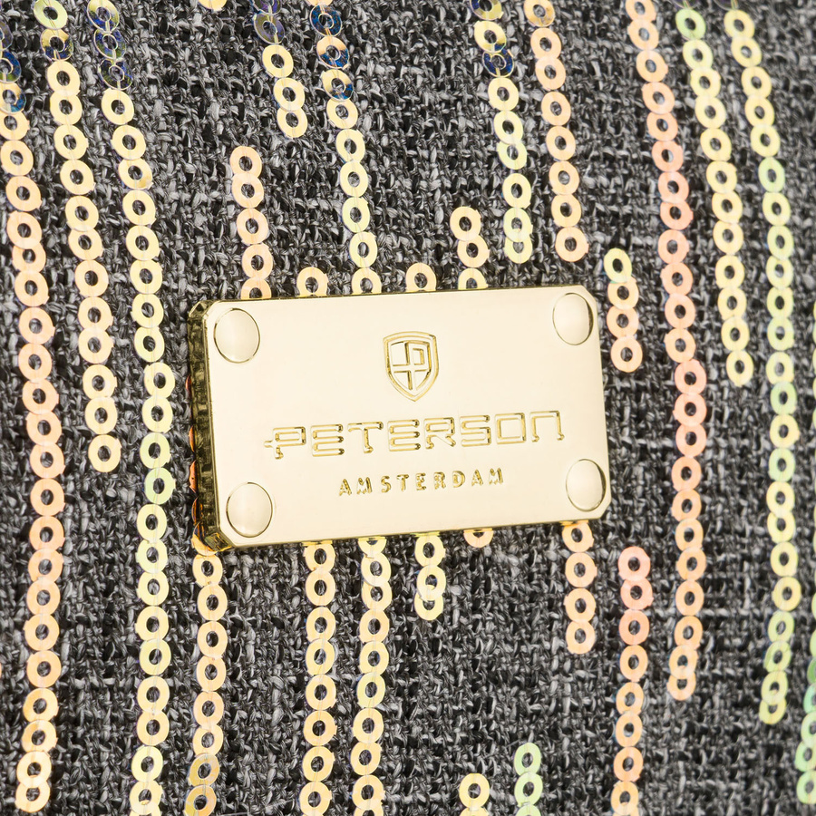 Czarna kosmetyczka z poliestru ozdobiona cekinami, zamykana suwakiem - Peterson