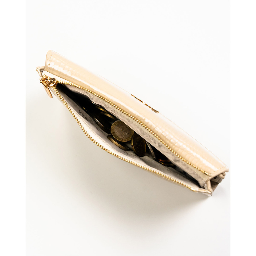 Poziomy, beżowy portfel damski ze skóry ekologicznej z tłoczeniem na wzór skóry krokodyla - Peterson